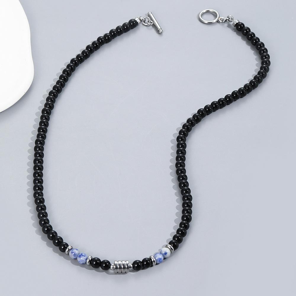 Natural Tiger Eye Stone Beads Choker Necklace for Men Men  Accessories Stainless Steel Black Neck Chain Collar Necklace