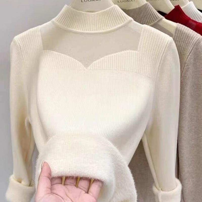 Sweater for Women Autumn Winter Thickened Warm Knitted Stretchy Long Sleeve Oversize Tops