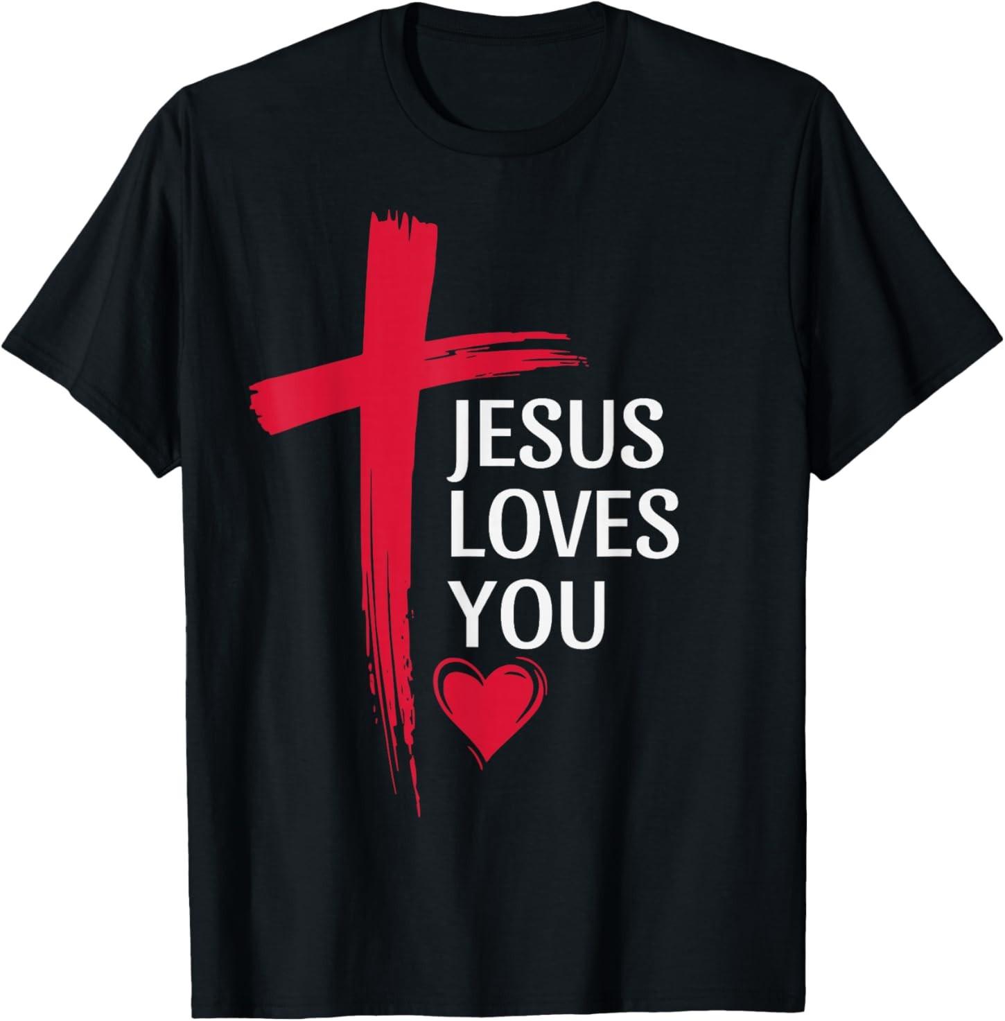 Jesus Loves You Christian Love Cross Heart Design Women Men T-Shirt S разноцветный