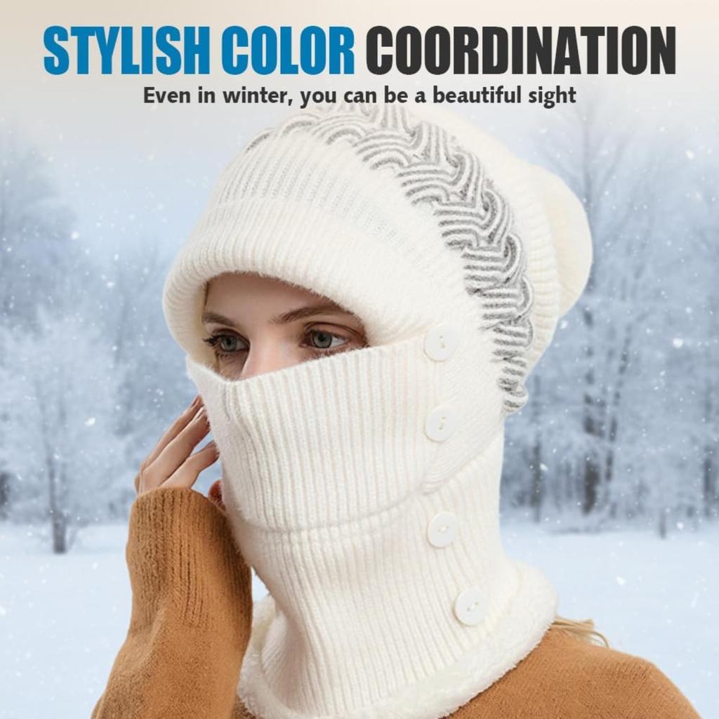3 in 1 Beanie Hat with Scarf and Mask, 2026 New Beanie Hat for Women, Knitted Ski Scarf and Mask Set