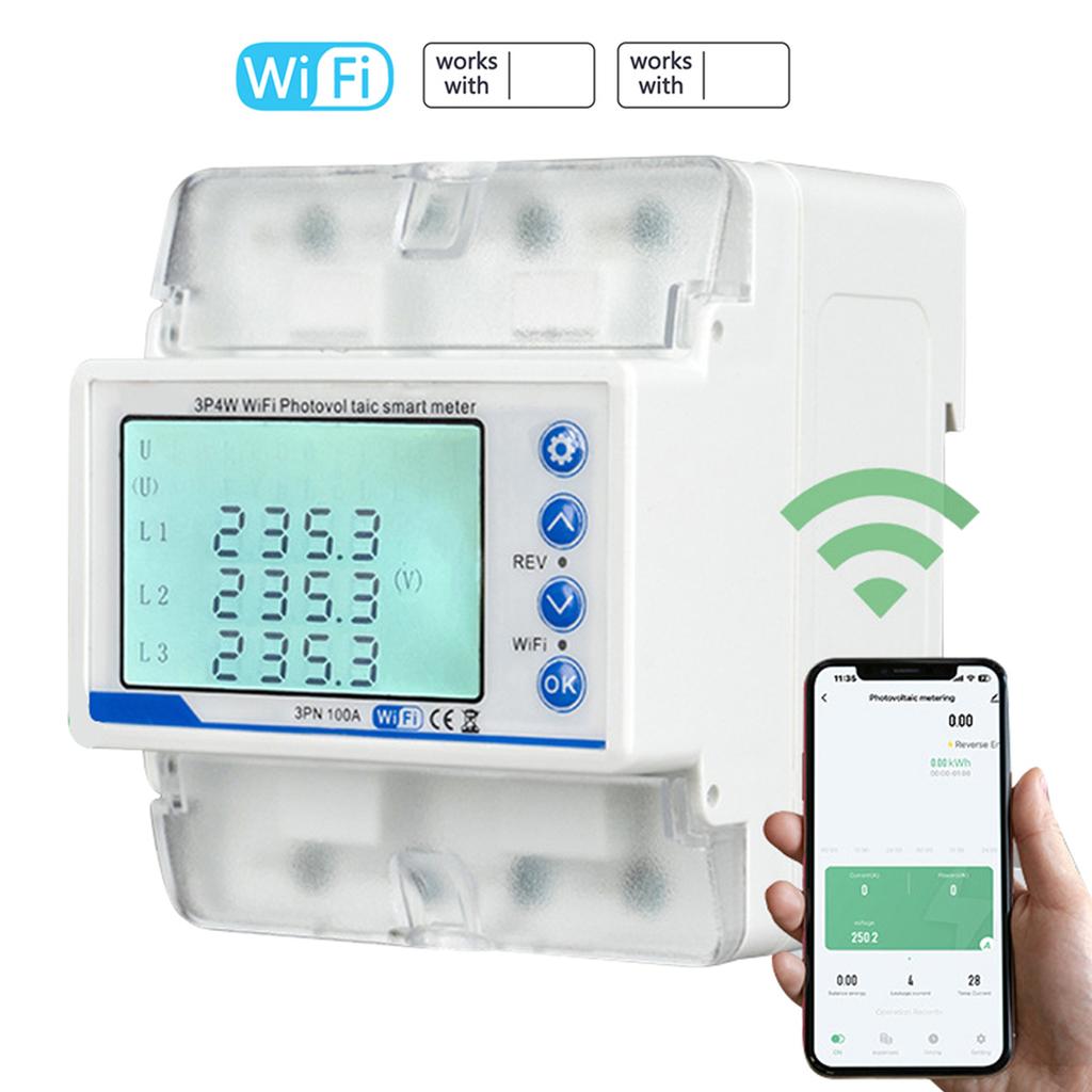Tuya WiFi 3P4W Photovoltaik-Zähler Dreiphasen-Wiederanschlussschalter Intelligenter Wiederanschlussschutz LCD-Anzeige Überlast
