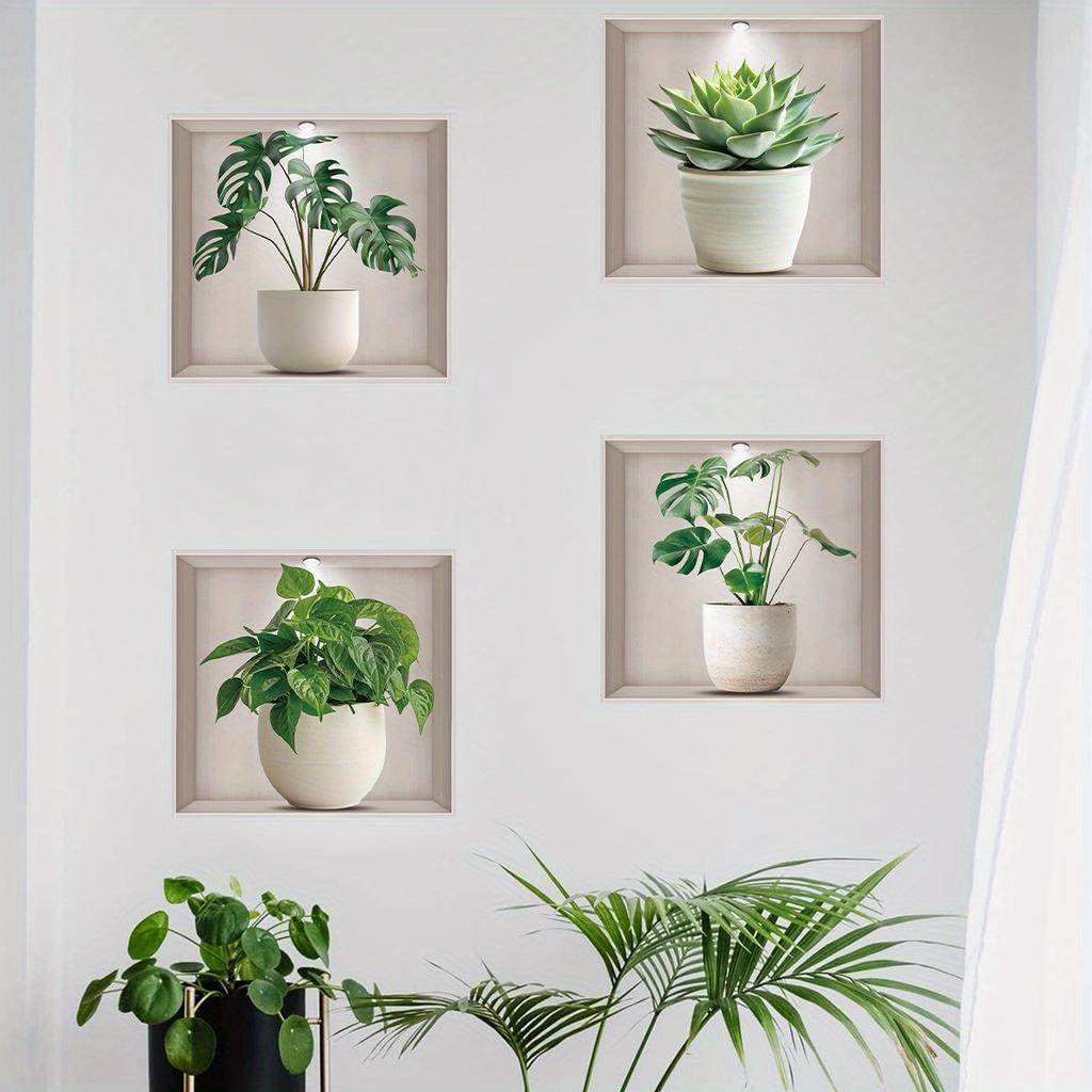 Watercolor Simulation Turtle Back Leaf Cactus Potted Green Plant Wall Stickers for Bedroom Living Room Decoration Wall Decals