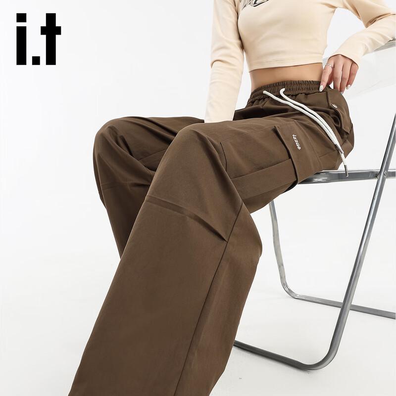 izzueit Women's Pleated High-Waisted Wide-Leg Cargo Pants