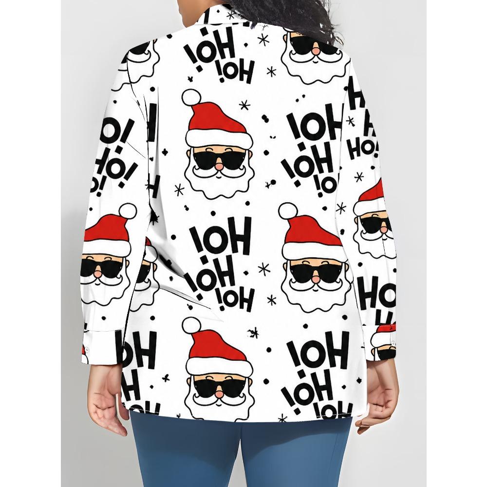 Women's Long Sleeve Shirt Fun Print Loose Print Shirt Santa Style Girls Long Sleeve Lapel Shirt