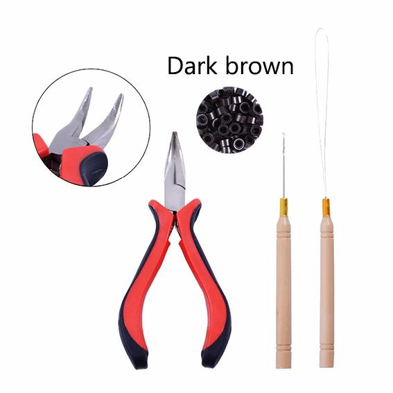 1 Bottle/100pcs 5mm Micro Links/Beads+2pcs Pulling Needle+1pc Hair Plier Hair Extensions Tool Kit