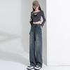 Nostalgic Retro Jeans Women's Spring Leather Brand Design Sense Ic Loose High Waist Straight Mopping Pants