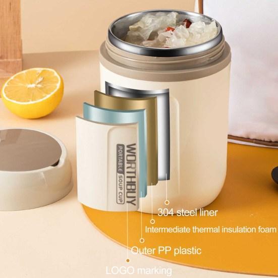 1 Set 480ml Breakfast Cup Anti-leak Anti-scalding Keep Freshing with Handle 304 Stainless Steel Heat