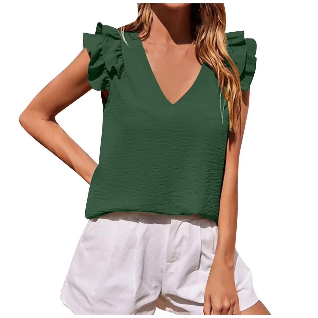 Fashion Women Color V-Neck Top Casual Breathable Shirt Pullover Top