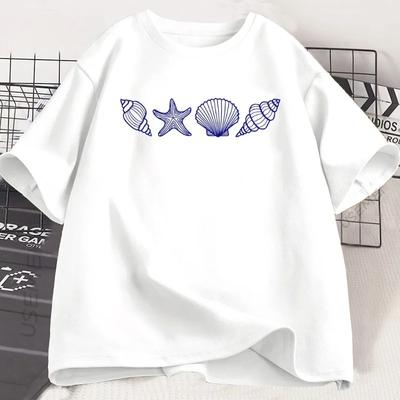 SeaShell Beach T-Shirt Sommer Frau Ozean Liebhaber T-Shirt Lässig Baumwolle Kurzarm Rundhals Vintage T-Shirt Sommerkleidung