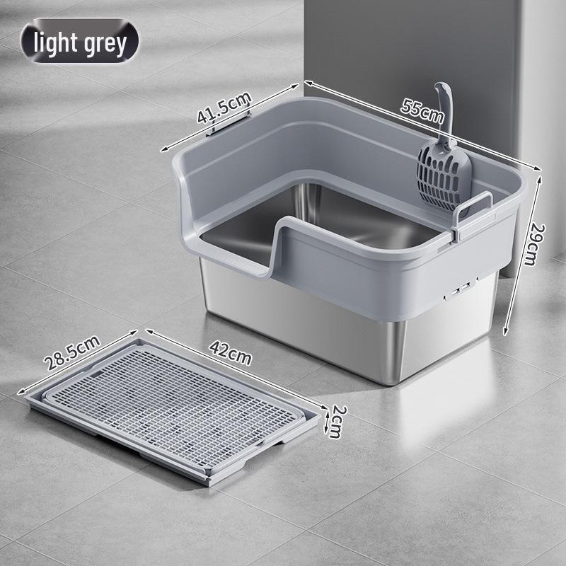 Semi-Enclosed Stainless Steel Cat Litter Box with High Walls, Splash and Leak Resistant, Large Top-Entry Design.