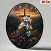 Peaceful Cross with Lilies Sunset Valley 2D Flat Metal Wall Art Outdoor Religious Memorial Plaque