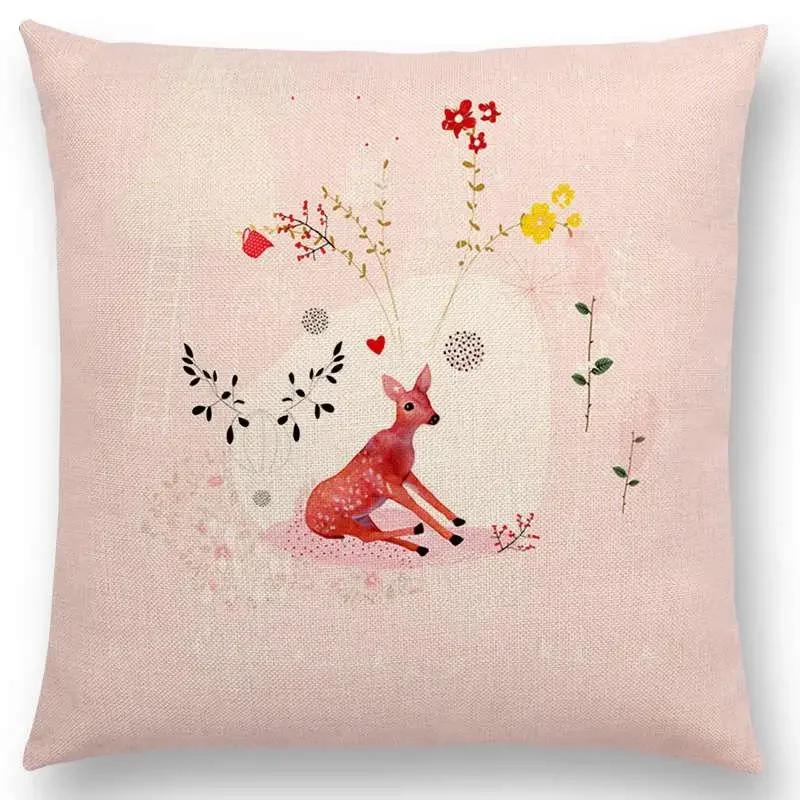 Norrsken Häst Blommor Blad Soffa Kasta Kudde Fodral Träd Blommig Trädgård Magisk Dröm Fantasi Natt Räv Rådjur Enhörning Kuddfodral