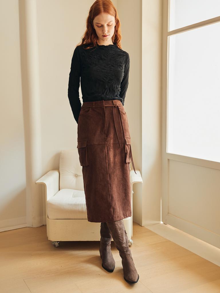 Oal Suade String Midi Skirt_Brown