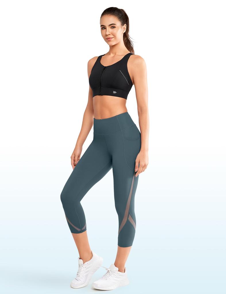 Yvette Yoga High 3D Stylish Cute Size Gray Women's Leggings, 3/4 Length, Waist, Leg-Slimming, Design, Mesh, Breathable, Moisture-Wicking, Tights, M,