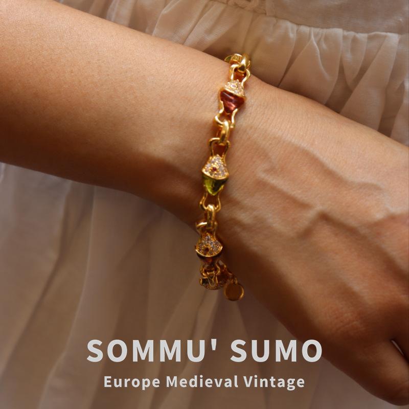 

Small fish set brass wax inlaid zircon glazed bracelet necklace set versatile temperament model