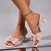Fashion Elegant Ladies Crystal Strap High Heels Sandals Women Summer 2025 Pink Bowtie Party Wedding Shoes Woman Size43 Gladiator Shoes