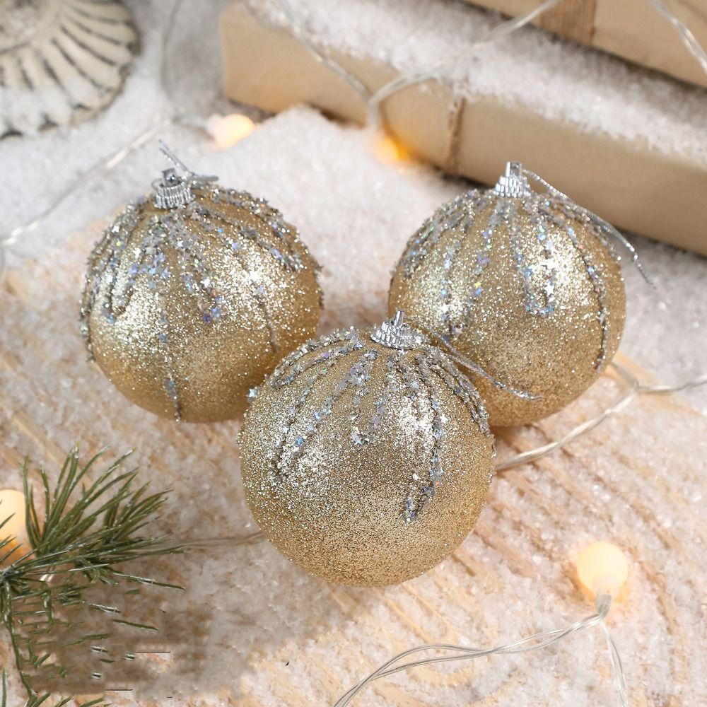 3 pcs/set Glitter Christmas Color Balls Hanging Decorations Xmas Tree Ornaments  Party Decor