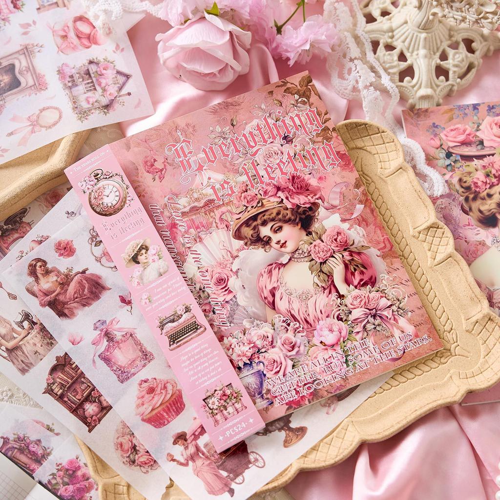 24 Sheets Vintage Stickers books Adhesive Diy Scrapbooking Stick Labels Diary Junk Journal Supplies Planner Sticker