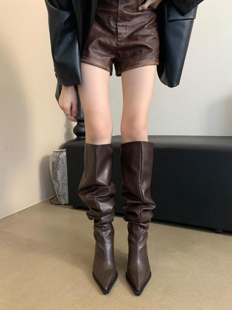 Stivali Alti da Donna con Tacco a Spillo, Suola Spessa, Zip Posteriore, Vestibilità Morbida, Collezione Moda 2024