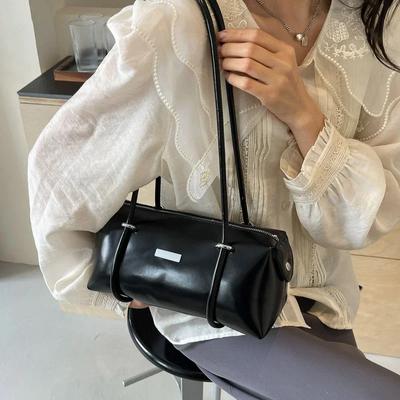 Geantă de umăr Boston pentru femei din PU, mâner lung, monocromatic, de înaltă calitate, stil de designer simplu, genți de mână versatile, modă