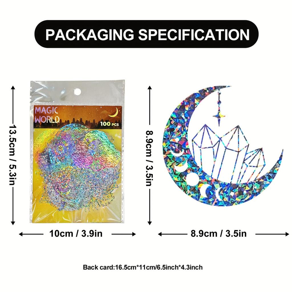100pcs Laser Stickers Magic World PET Sticker Pack DIY Collage for Hand Account Decoration Scrapbook Labe