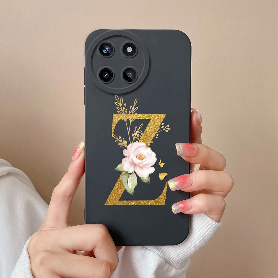 For OPPO Realme 11 4G Phone Case Cute Flower Letters Matte Liquid Silicone Back Cover For Realme11 4G Shockproof Ultrathin Shell