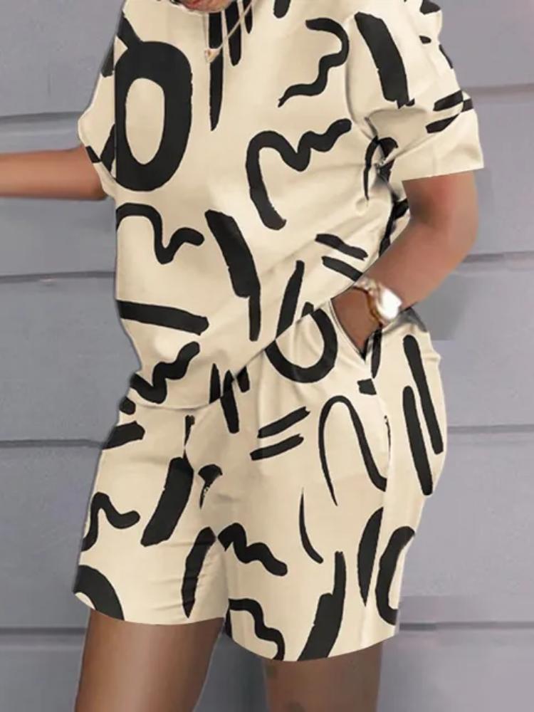 Casual Top & Shorts Set Sets Casual Short Sleeve Tshirt Outfit Women Summer Gradient 3D Print Pocket Short Sets Suit Female T Shirt Shorts