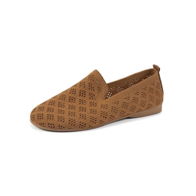 Scarpe Comode Traspiranti a Maglia Lavorata a Maglia con Punta Tonda Piatte Slip-on