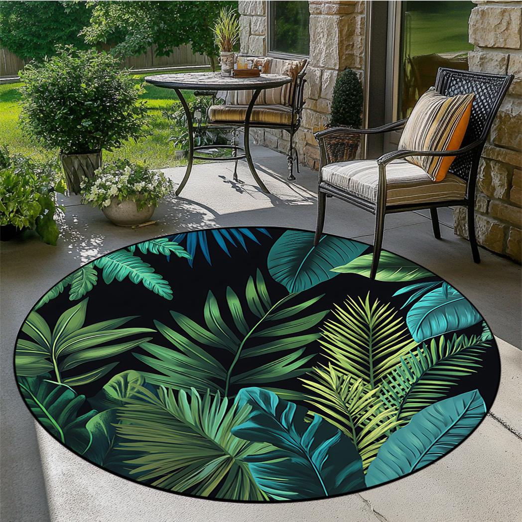 

Tropical Forest Green Leaf Round Area Rug Large Easy Clean Floor Mat Living Room Bedroom Dining Room Outdoor Home Decor Diameter 60cm