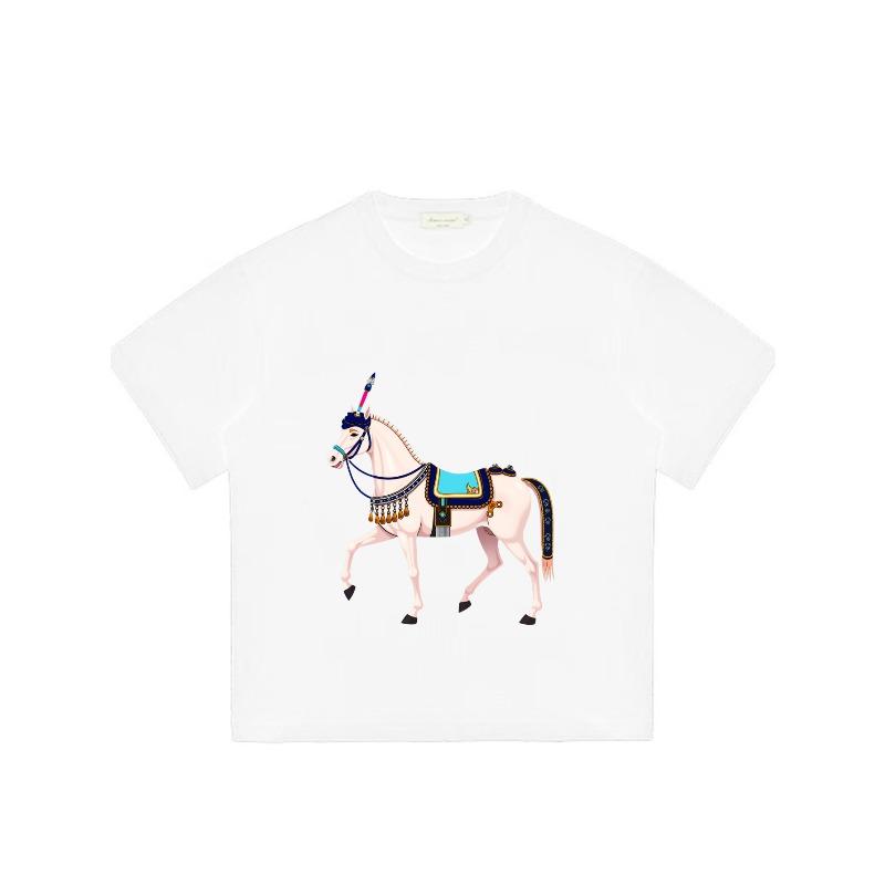 Black T Shirt With Decorated Horse Print For Casual Wear