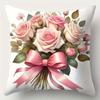 Soft Pink Rose Pillowcase: Romantic Basket & Bow Pattern Cushion Cover For Elegant Sofa Bedroom Home Decor