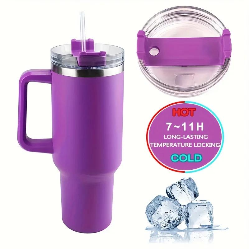 1Pc Insulated Reusable Double Wall Tumbler with Handle and Straw Lid, Stainless Steel Water Bottle, Travel Mug, 40 OZ Rainbow Oz