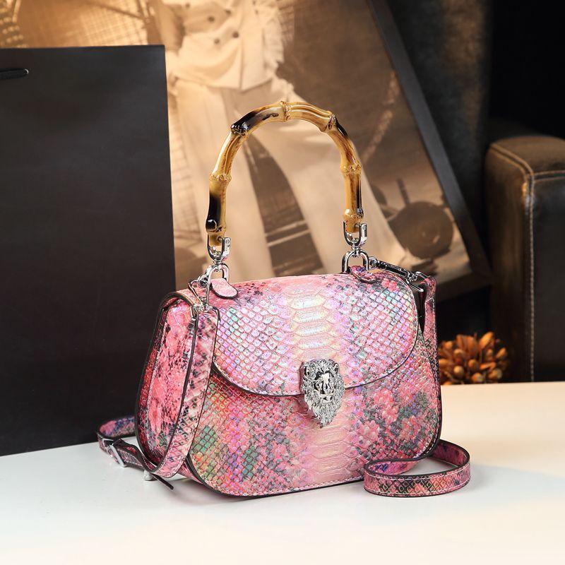 Advanced Snake Patterned Leather Hand-held Bamboo Bag for Women, Fashionable and Versatile, Personalized Single Shoulder Crossbody Small Bag