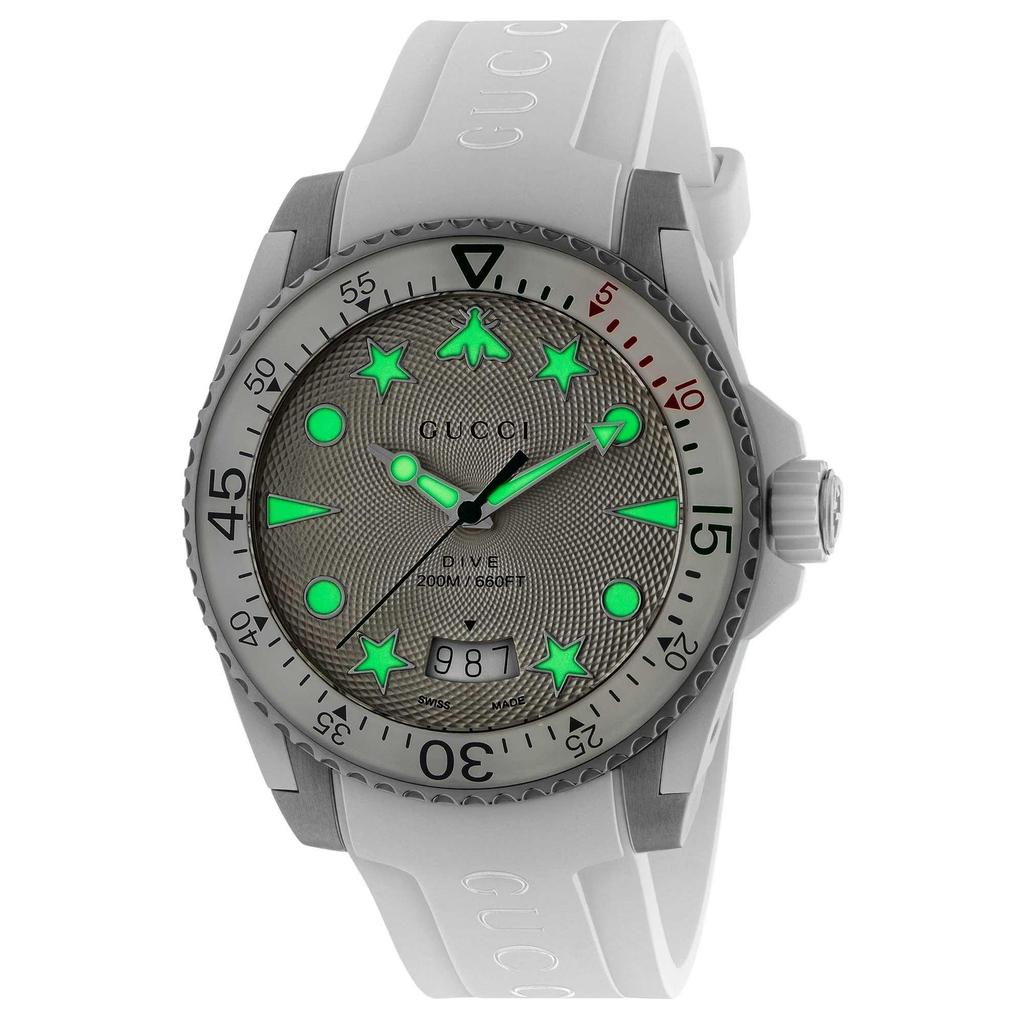 Gucci YA136337 Hodinky se stříbrným ciferníkem s bílým gumovým řemínkem, 40 mm