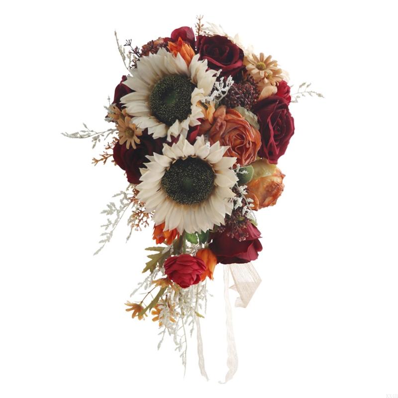 KX4B Vintage Artificial Wedding Bouquet Rustic Waterfall Cascading Flowers China Mainland