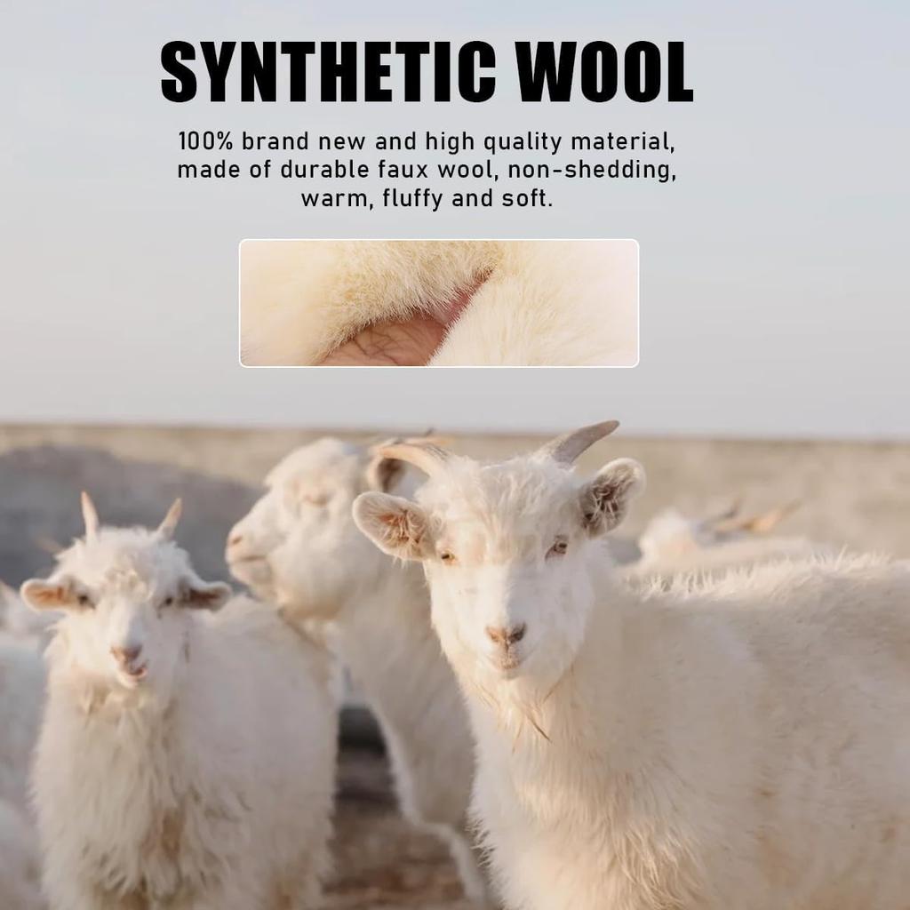 5 PCS Fluffy Steering Wheel Covers Set, Faux Wool Steering Wheel Cover & Handbrake Cover & Gear Shift Cover & 2 Seat Belt Shoulder Pads, Universal