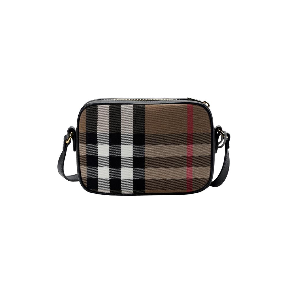 Burberry Check Zip Closure Leather Camera Bag Women Shoulder Bag Brown Black 80850801