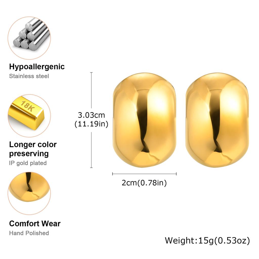 Vnox Dainty Women Stud Earrings,Stainless Steel Round Oval Geometric Smooth Earrings,18K Gold Plated Simple Girls Ear Jewelry