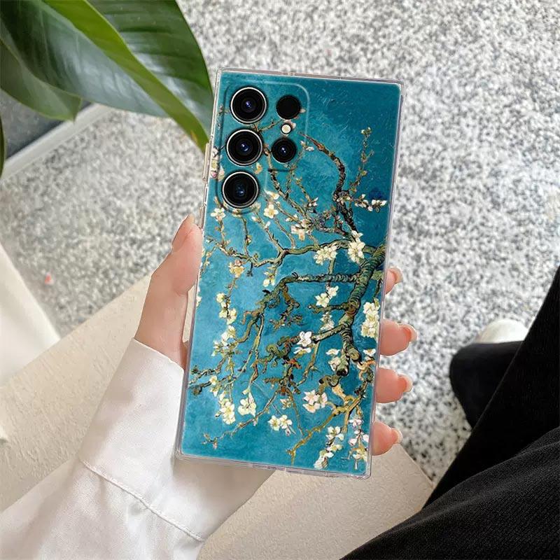 Casetă de telefon cu pictură Van Gogh Terasa cafenelei Noaptea înstelată Floarea-soarelui Pentru Samsung S24 S23 Ultra S22 S20 Plus S21 FE Capac Transparent Funda