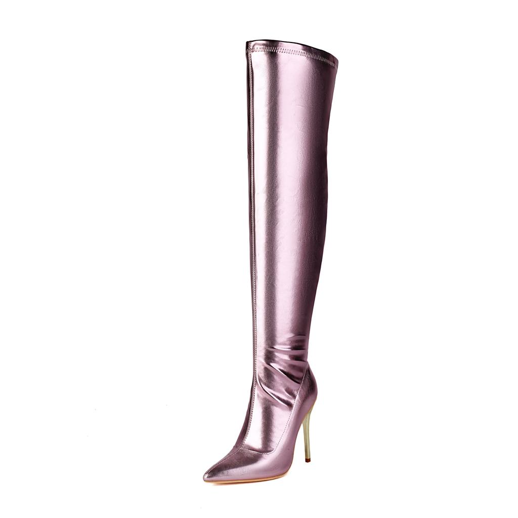 Stivali da Donna Sopra il Ginocchio Taglia Grande Tacco Alto Stiletto con Zip