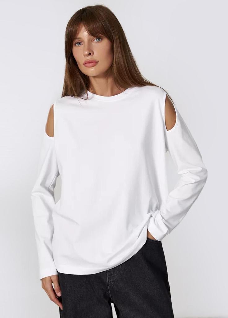 Bluză cu mâneci lungi din bumbac cu decupaje la umeri