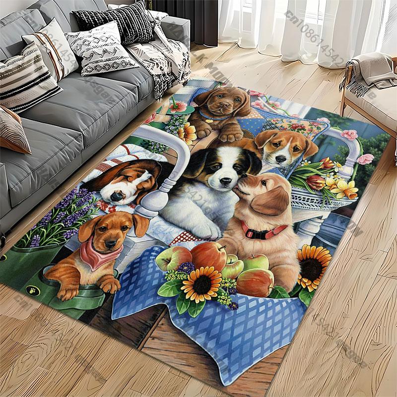 Welpen Blumen Früchte gemütliche Szene Teppich Yoga Wohnzimmer Zimmerdekoration Krabbelmatte für Kinder Fußmatte Bereichsteppich Spielmatte