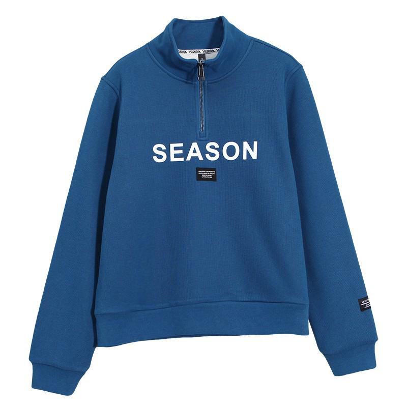 Women's Fleece-Lined Half-Zip Letter Print Sweatshirt - Winter Style, Petite Loose Fit