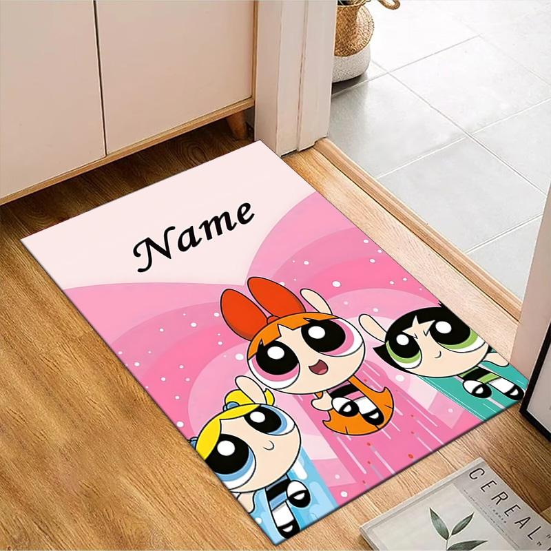 Benutzerdefinierter Name Powerpuff Abenteuer Teppich Spiel Teppich, Fußmatte für Schlafzimmer Wohnzimmer Eingangsbereich Teppich, Heimdeko Idee Geschenk für Weihnachten Geburtstag