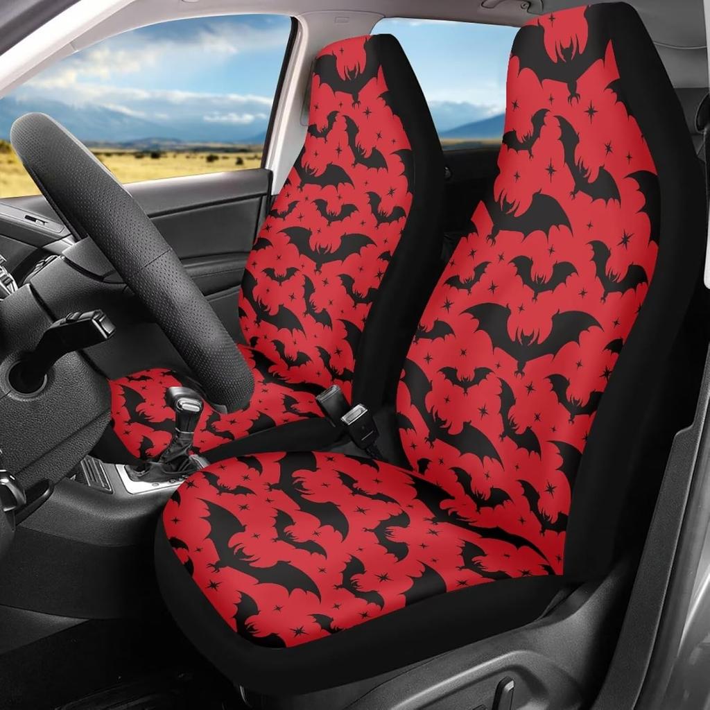 Bulopur Cute Black Gray Skull Set of 2 Car Seat Covers Universal Auto Front Seats Protector Fits for Car,SUV Sedan,Truck