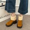 Platform Thick Heel Woman Fleece-lined Ankle Boots Fashion Round Toe Height Increase Shoes Ladies Warm Cotton Modern Bottes