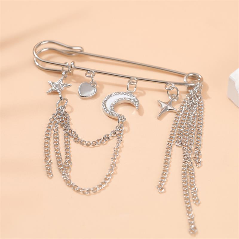 Schmuck Retro Diamant Stern Mond Sichel Kette Quaste Broschen Elegant Damen Kleidung Dekor Zubehör Tasche Anhänger Anzugnadeln