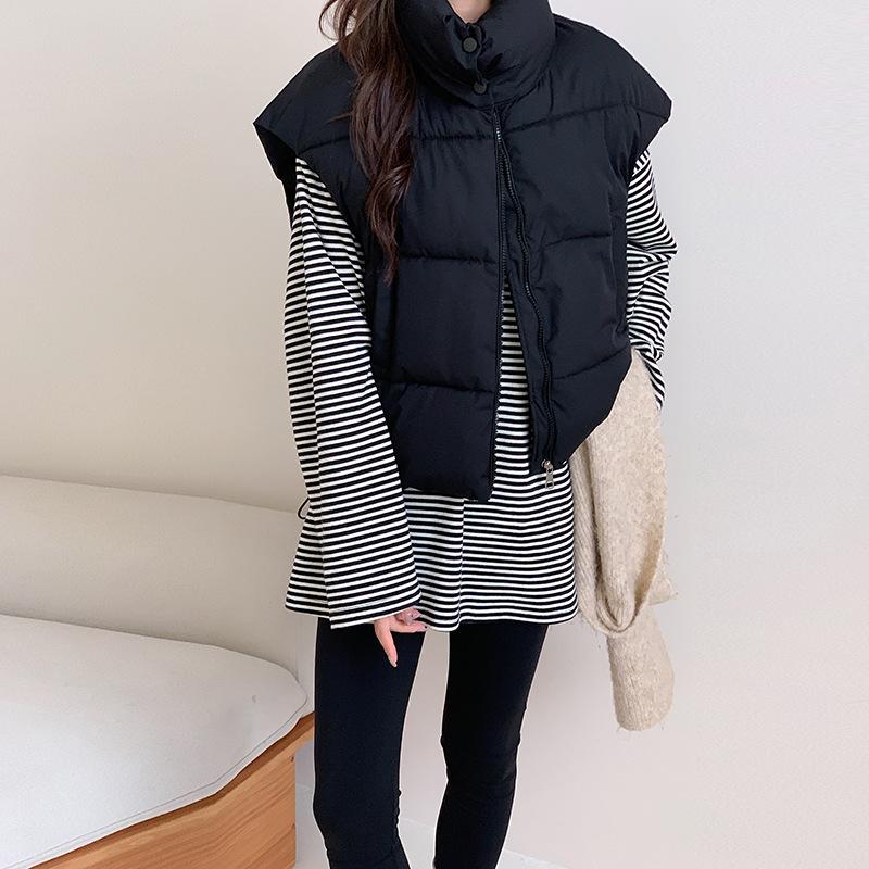 

Осень и зима новый хлопковый жилет женский жилет в студенческом стиле жилет куртка L чёрный