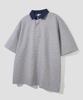 AGOD Contrast Denim Collar Stripe Half T-Shirt [Gray]