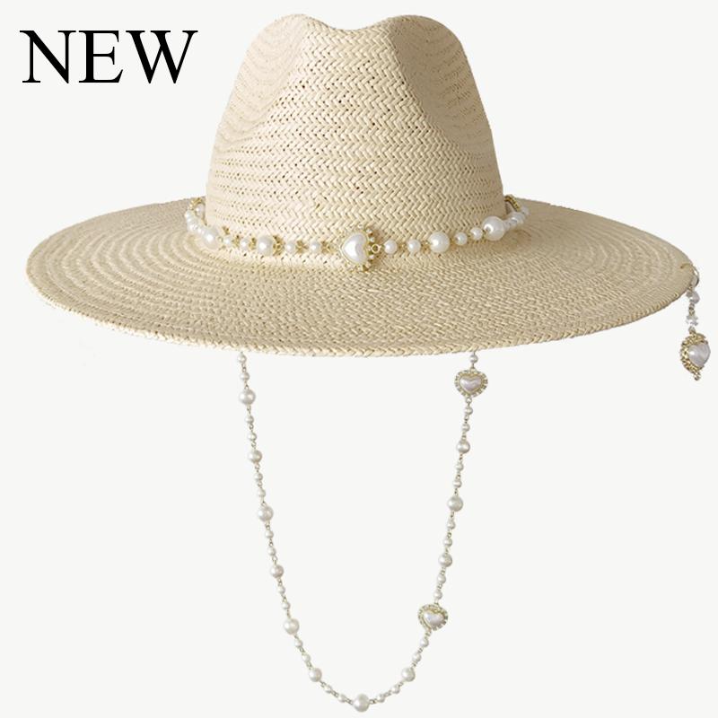 My Extreme Outdoor Activities Women's Love Chain Straw Hat High-End Men And Summer Outdoor Vacation Beach Sun Hat Panama Straw Hat 56-58Cm